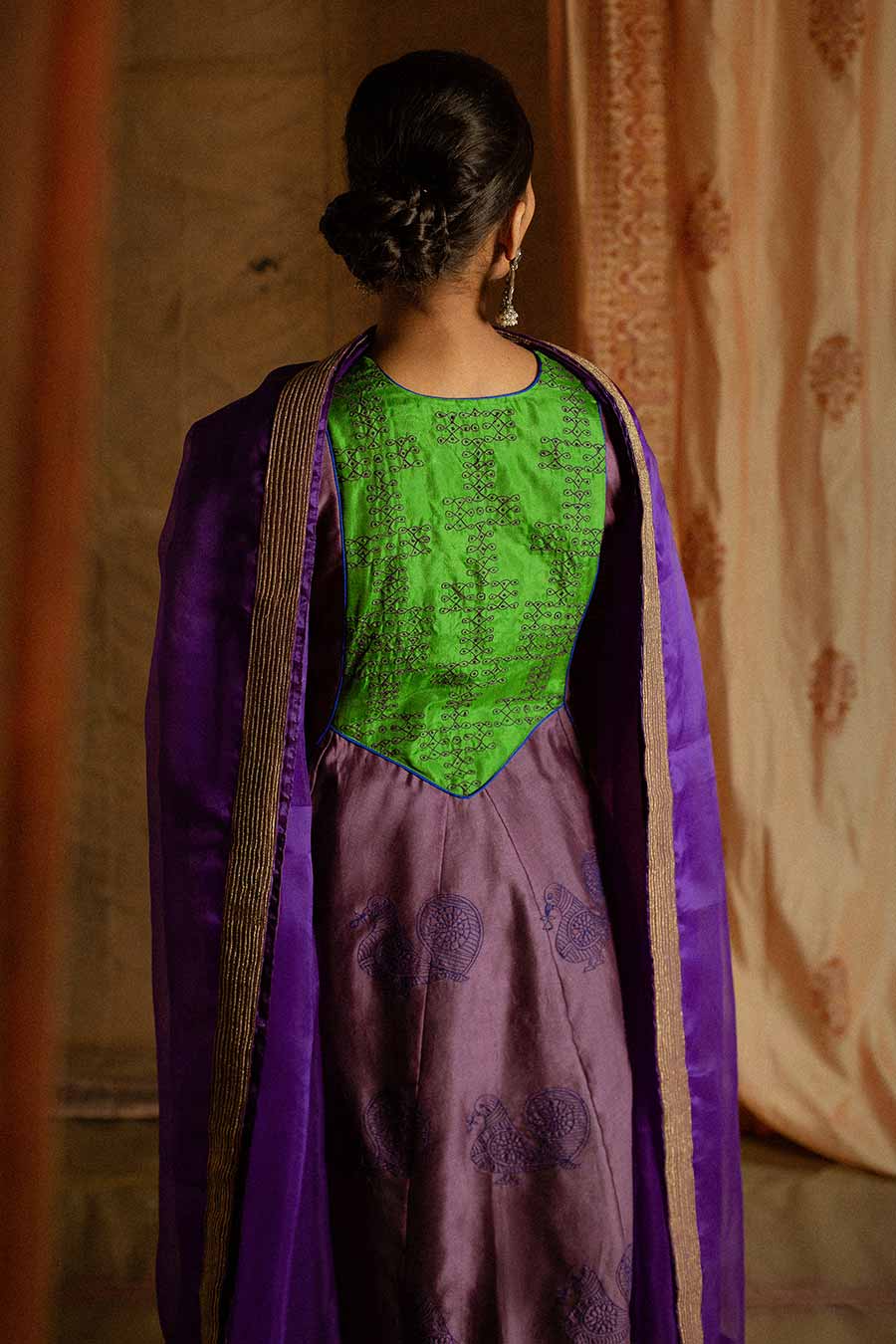 Purple Chandei Embroidered Kurta Set