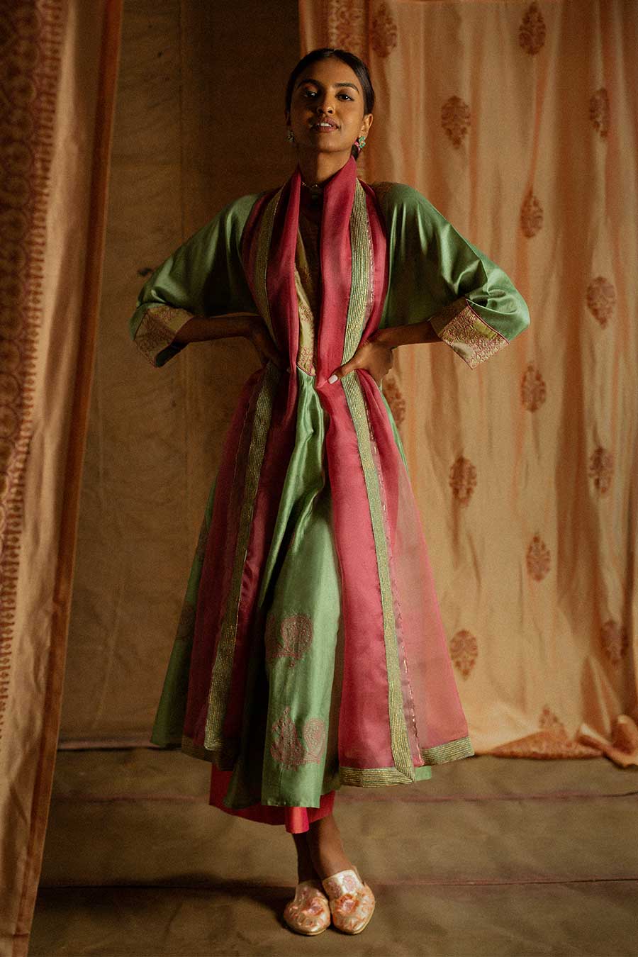 Green Chandei Embroidered Kurta Set
