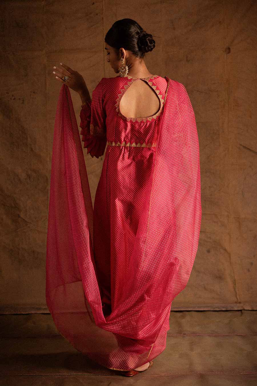 Pink Chandei Embroidered Kurta Set