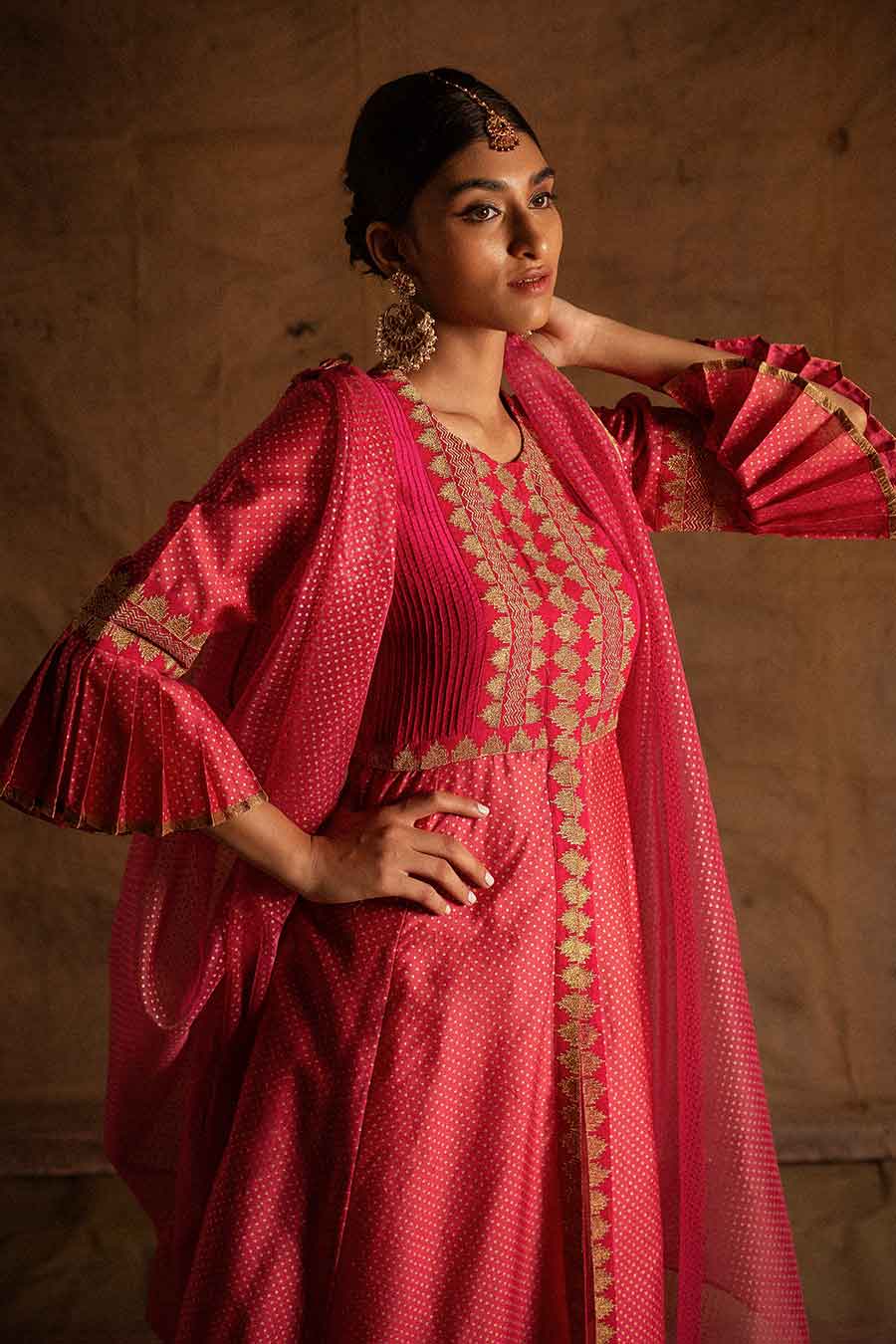 Pink Chandei Embroidered Kurta Set