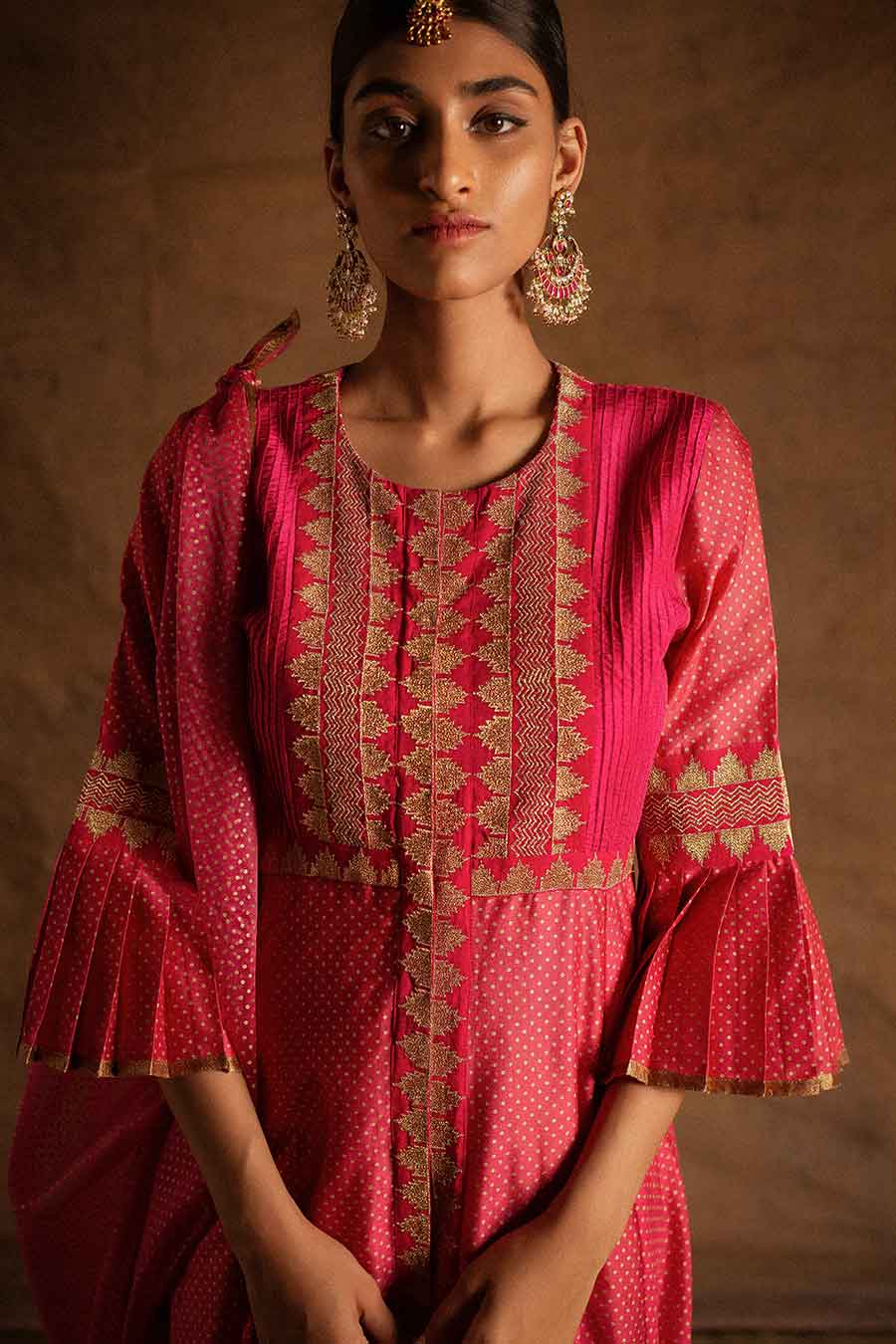 Pink Chandei Embroidered Kurta Set