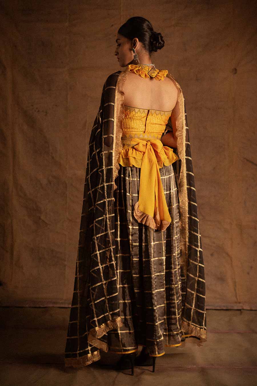 Yellow Black Kadi Print Lehenga Set