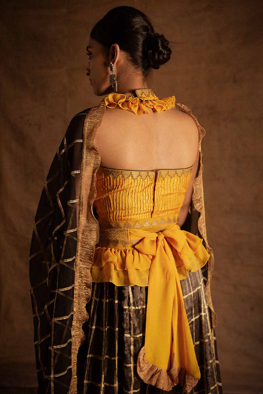 Yellow Black Kadi Print Lehenga Set