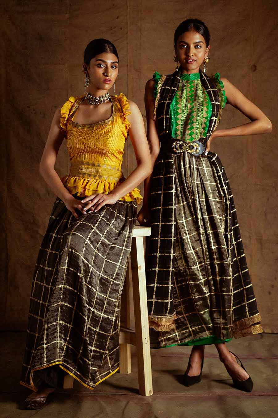 Yellow Black Kadi Print Lehenga Set