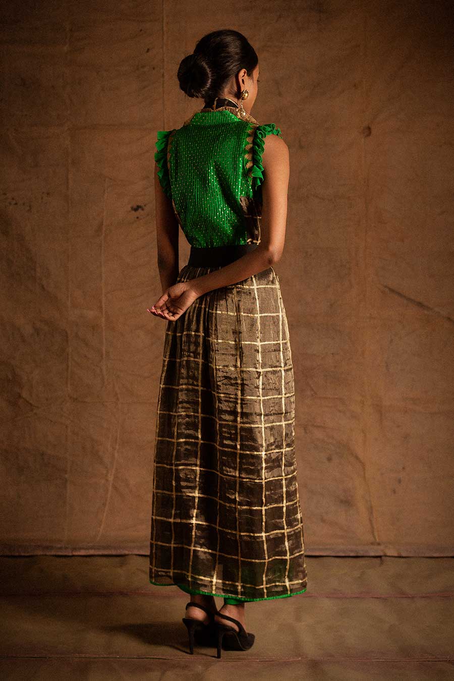 Green Black Kadi Print Lehanga Set