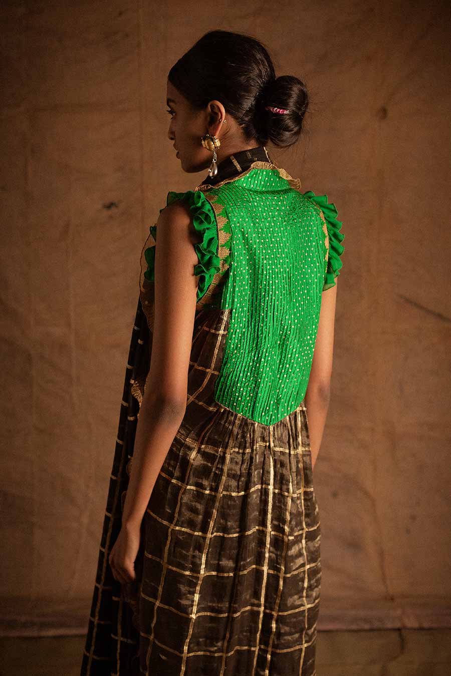 Green Black Kadi Print Lehanga Set