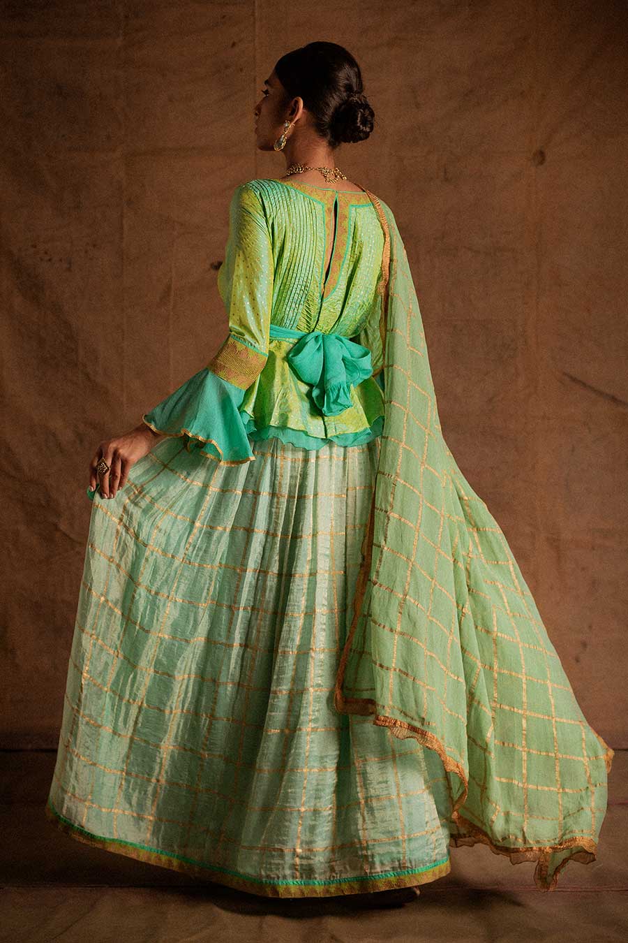 Green Kadi Print Lehenga Set