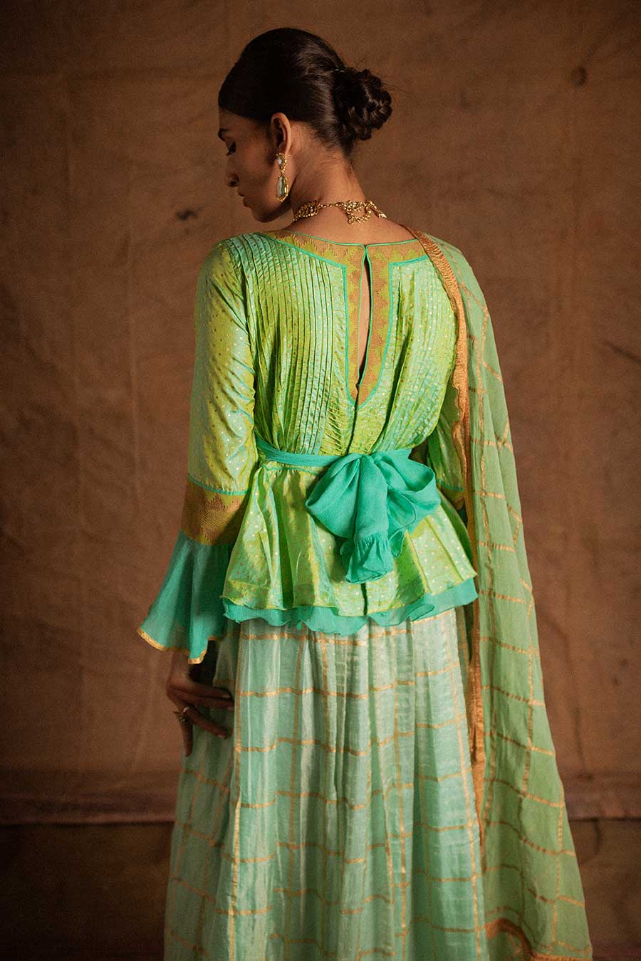Green Kadi Print Lehenga Set