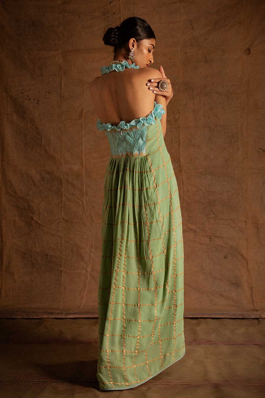 Sea Blue Kadi Print Ruffled Dress