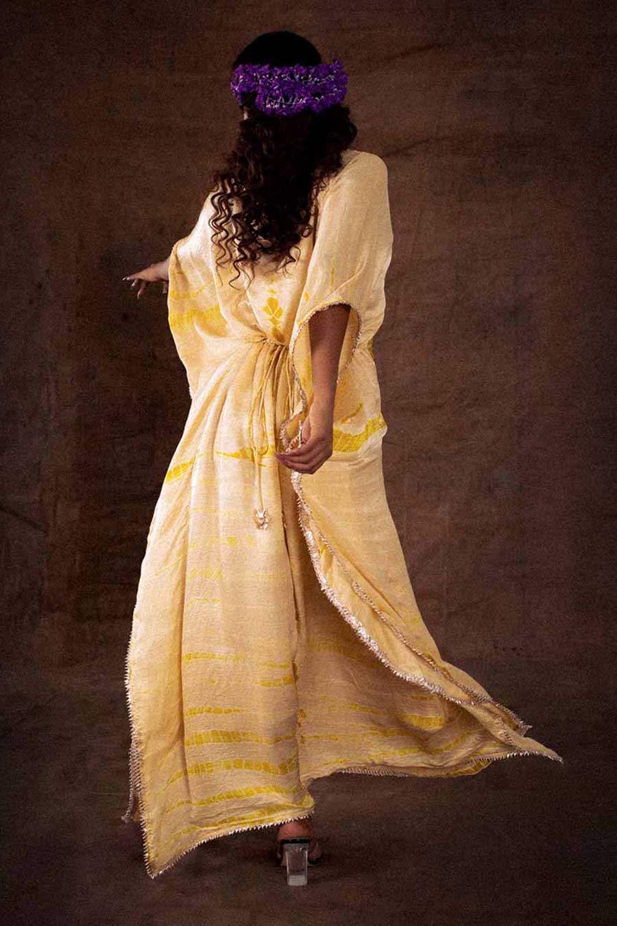 Peach Silk Embellished Long Kaftan