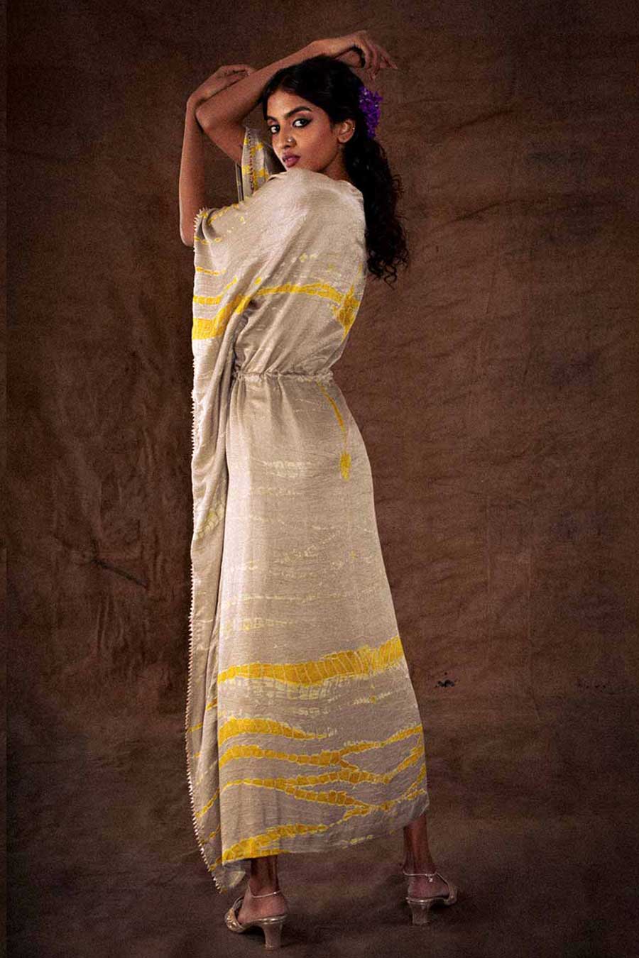 Grey Silk Embellished Long Kaftan
