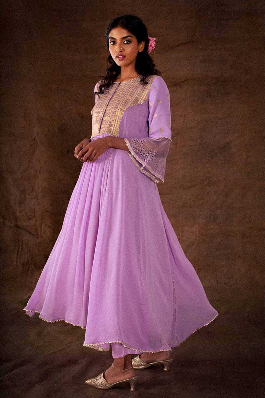 Lavender Embellished Kurta Set