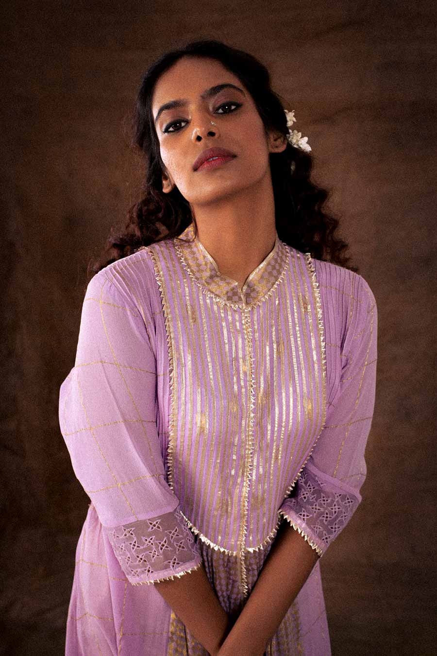 Lavender Embellished Kurta Set