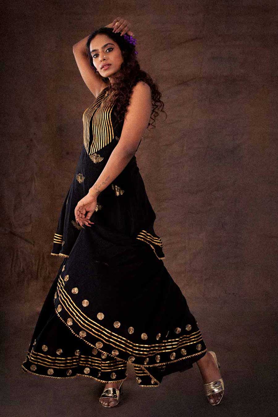 Black Embellished Sharara Set