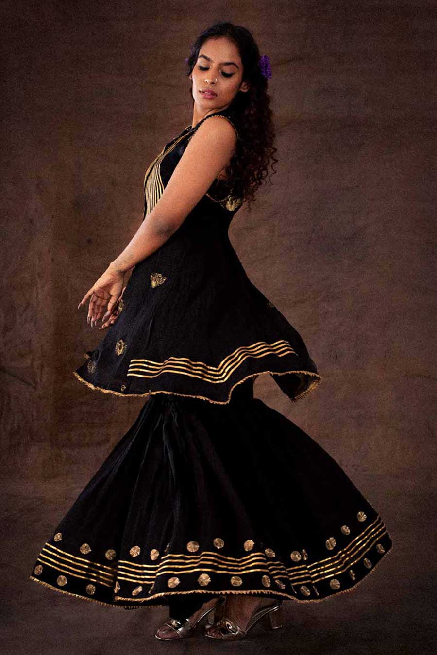 Black Embellished Sharara Set