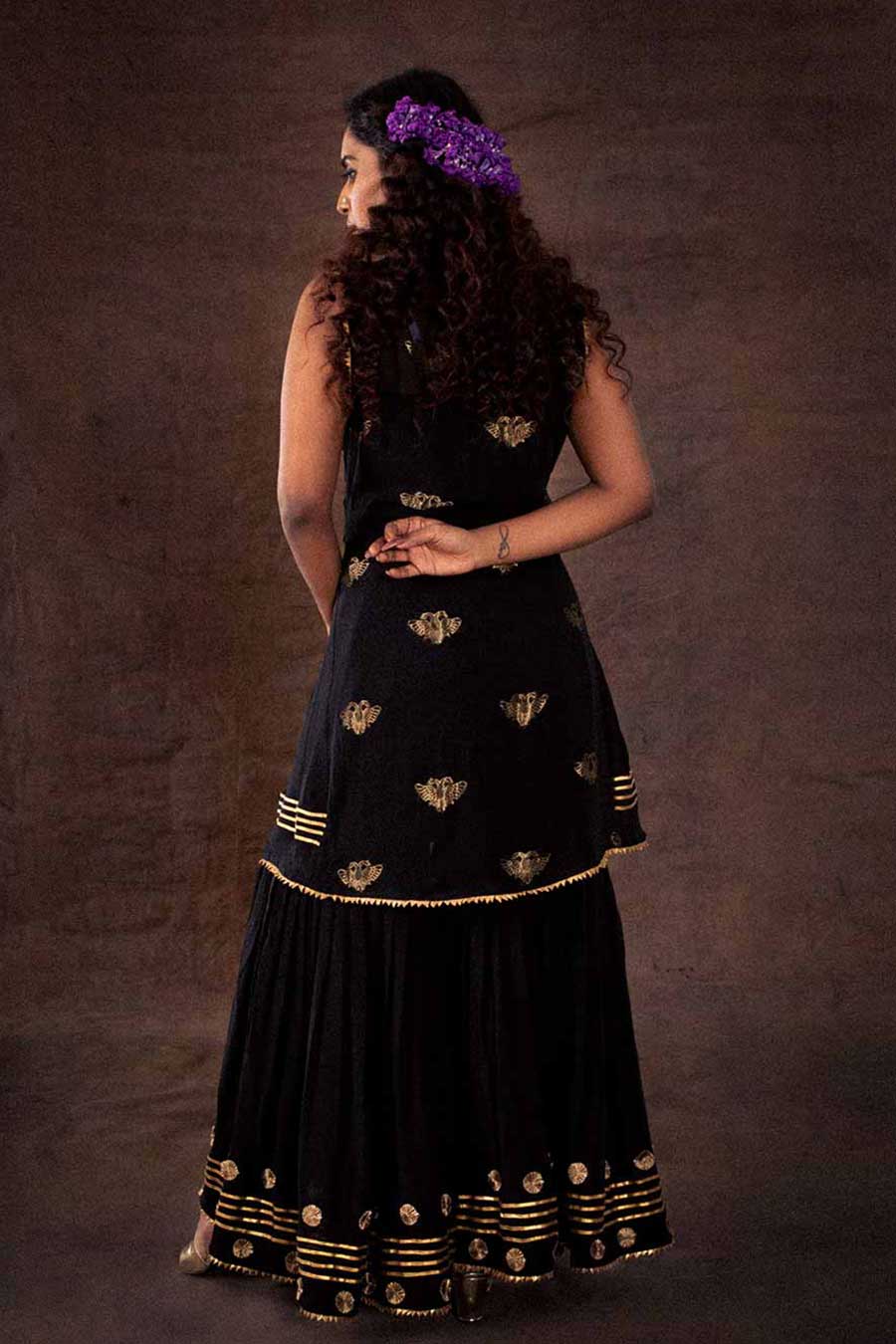 Black Embellished Sharara Set