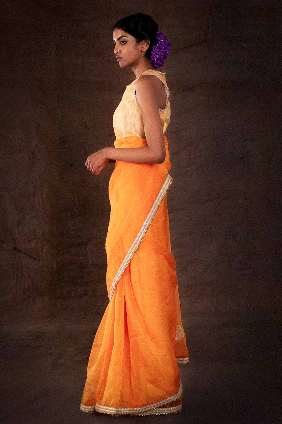Orange Organza Saree & Blouse Set