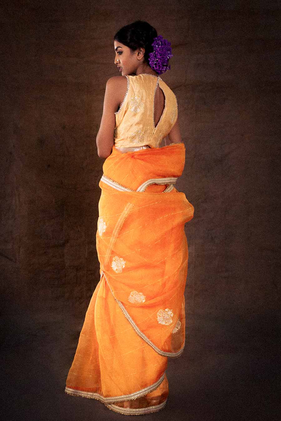 Orange Organza Saree & Blouse Set