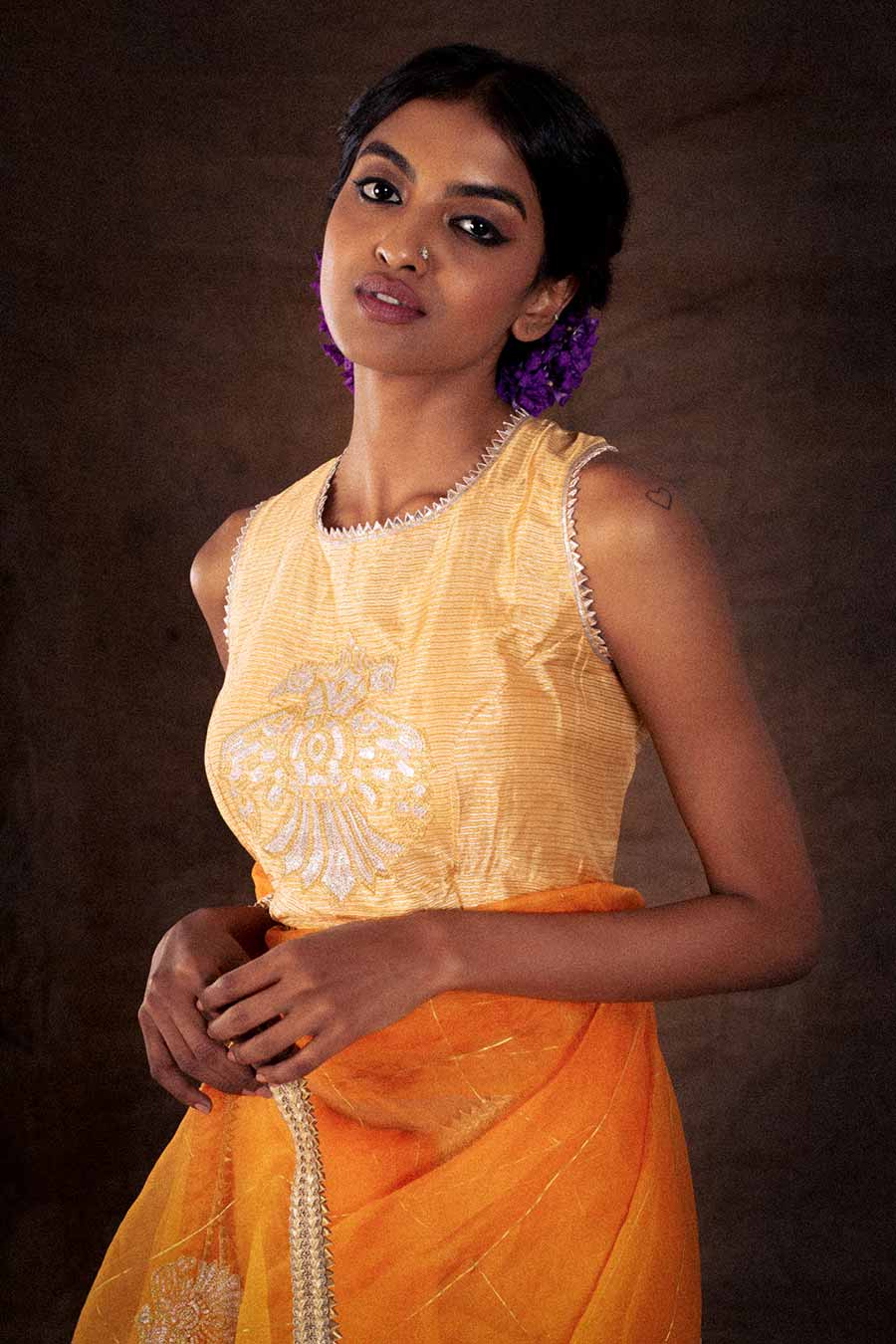 Orange Organza Saree & Blouse Set