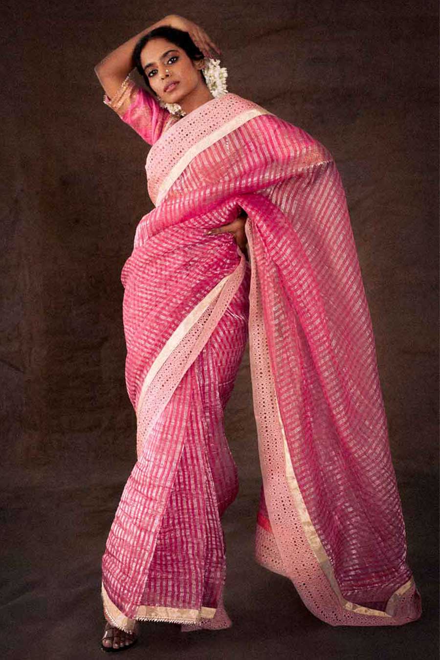 Pink Organza Saree & Blouse Set