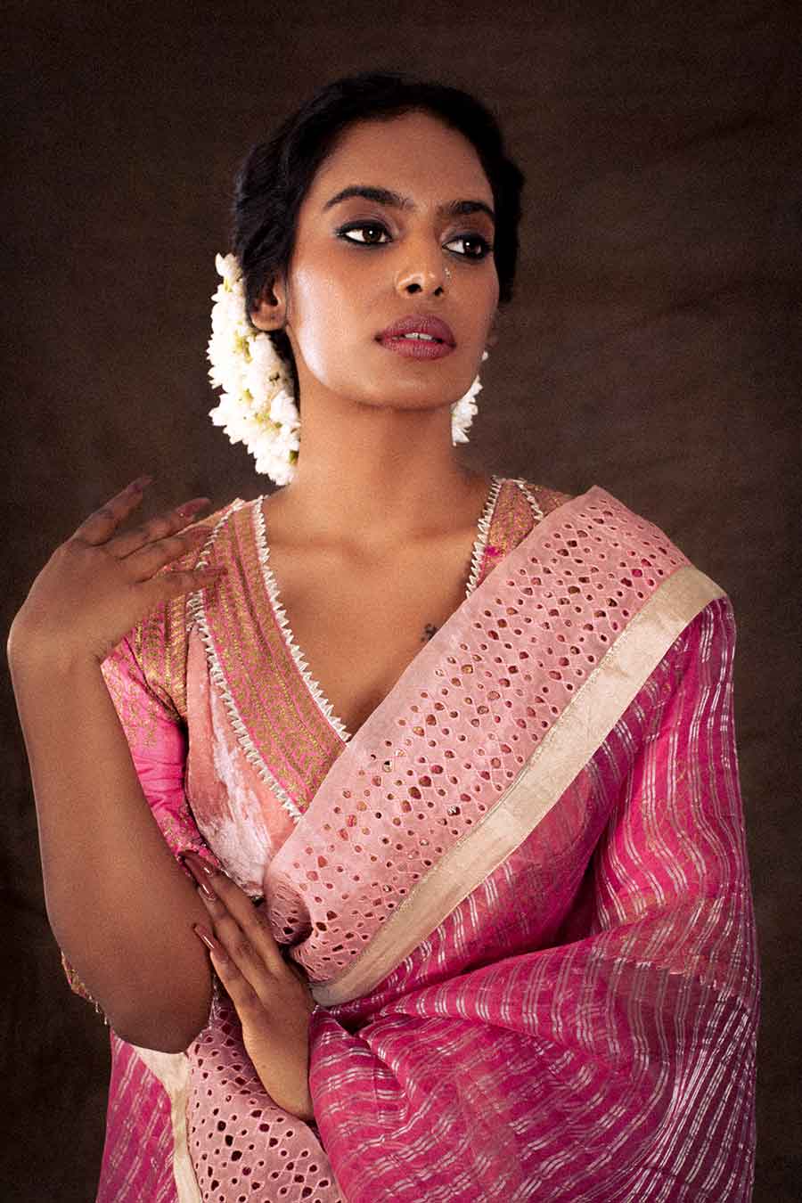 Pink Organza Saree & Blouse Set