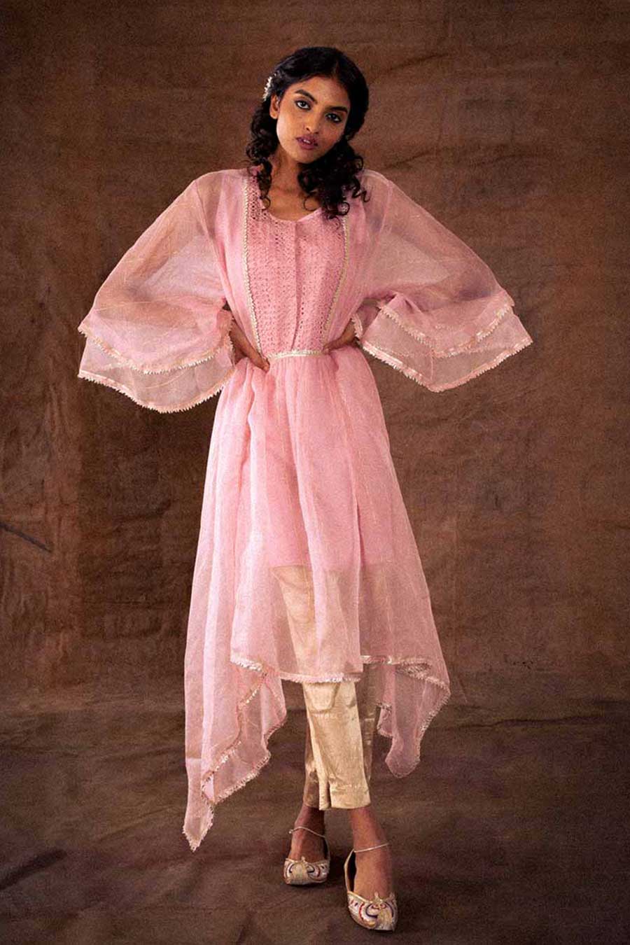 Pink Silk Organza Asymmetric Tunic