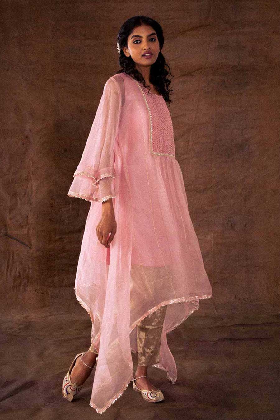 Pink Silk Organza Asymmetric Tunic