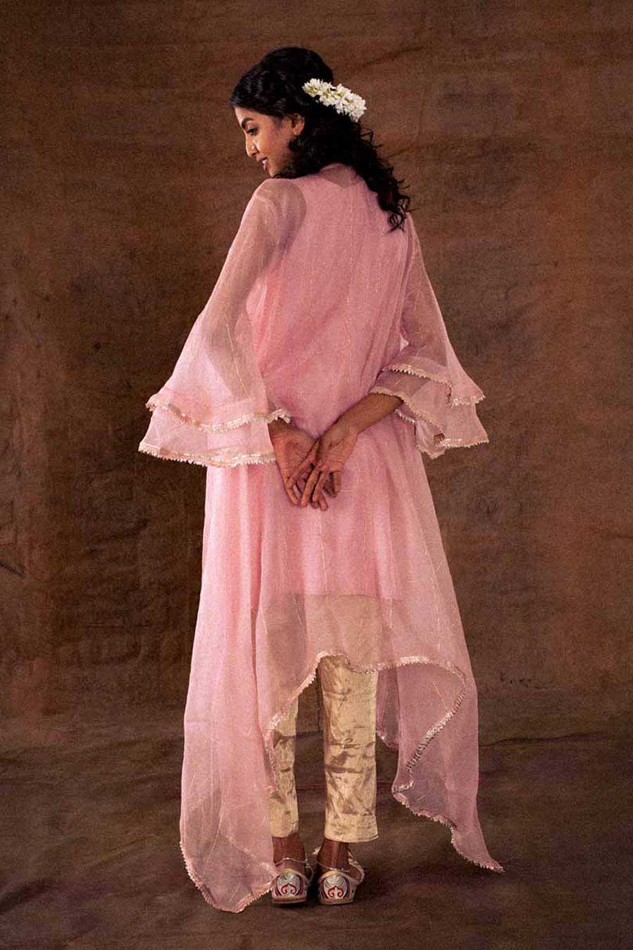 Pink Silk Organza Asymmetric Tunic