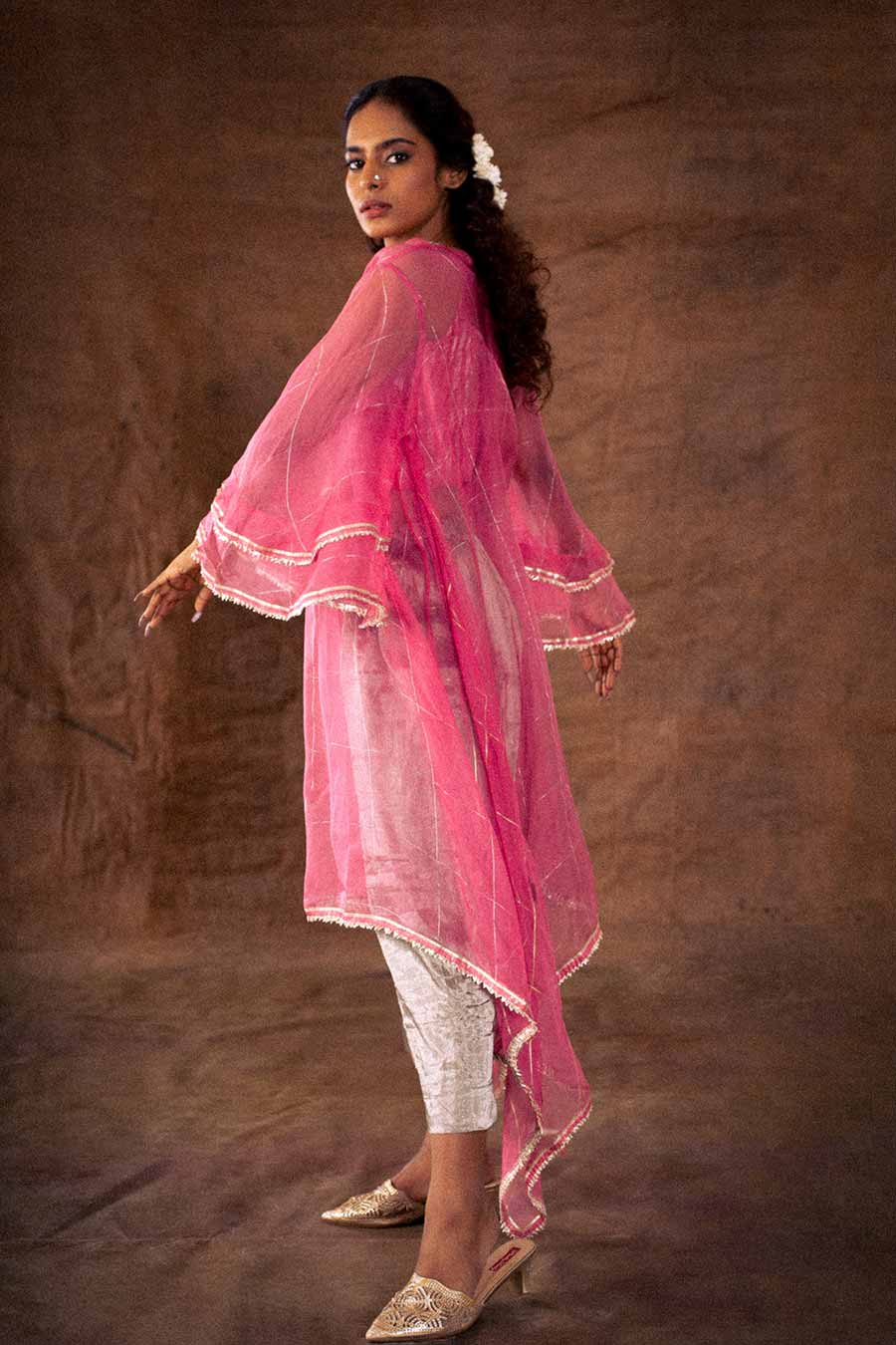 Rani Pink Silk Organza Asymmetric Tunic