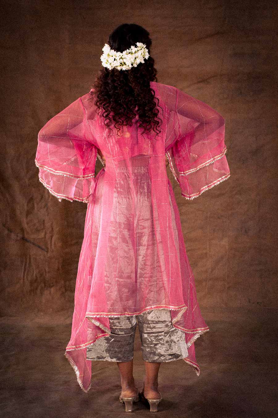 Rani Pink Silk Organza Asymmetric Tunic