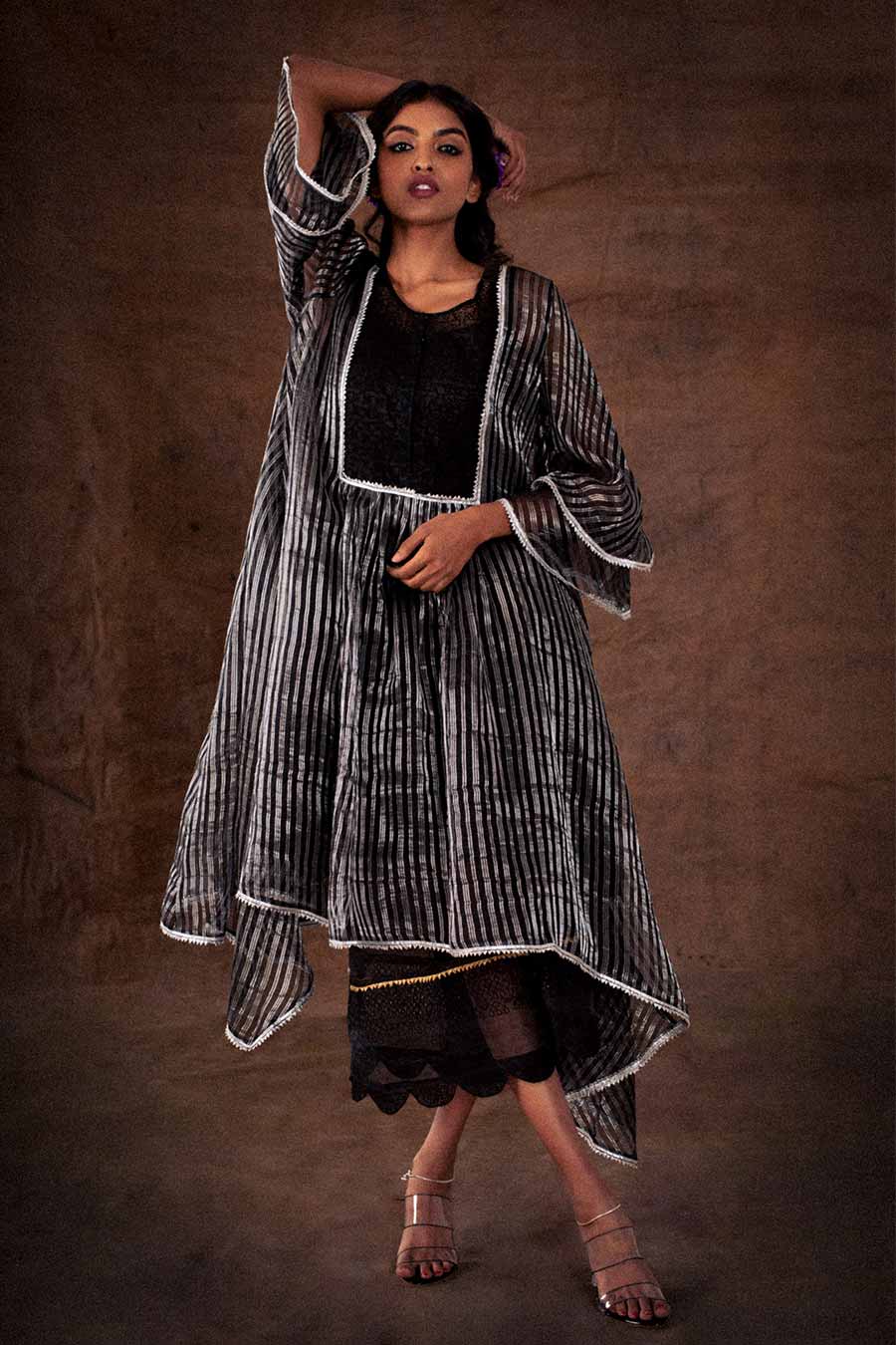Black Silk Organza Asymmetric Tunic