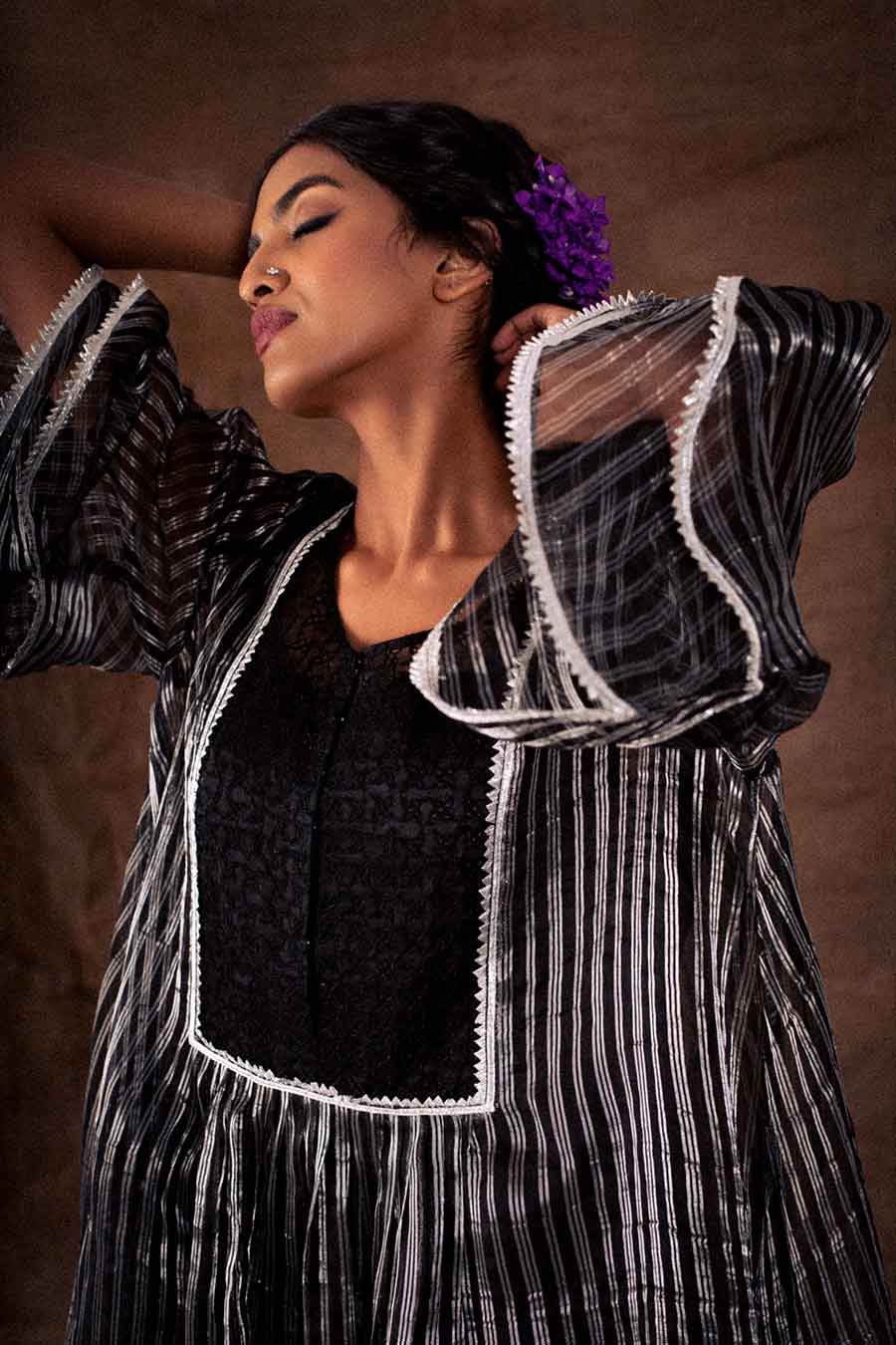 Black Silk Organza Asymmetric Tunic