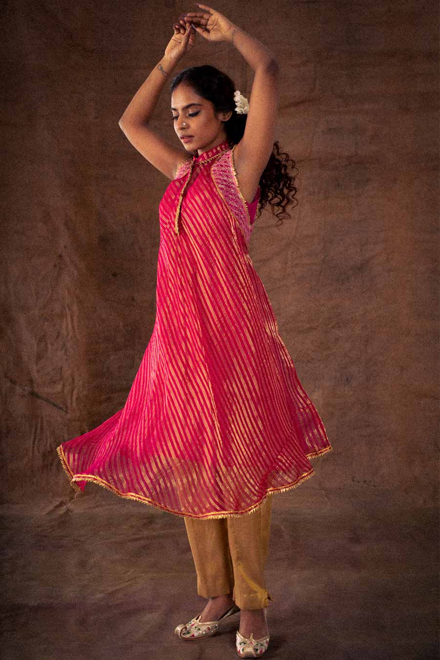 Rani Pink Silk Organza Cutwork Kurta Tunic