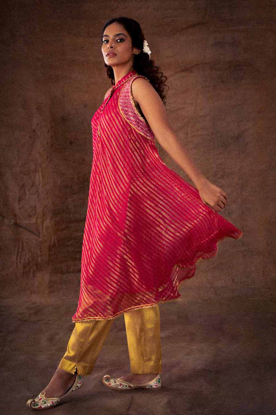 Rani Pink Silk Organza Cutwork Kurta Tunic