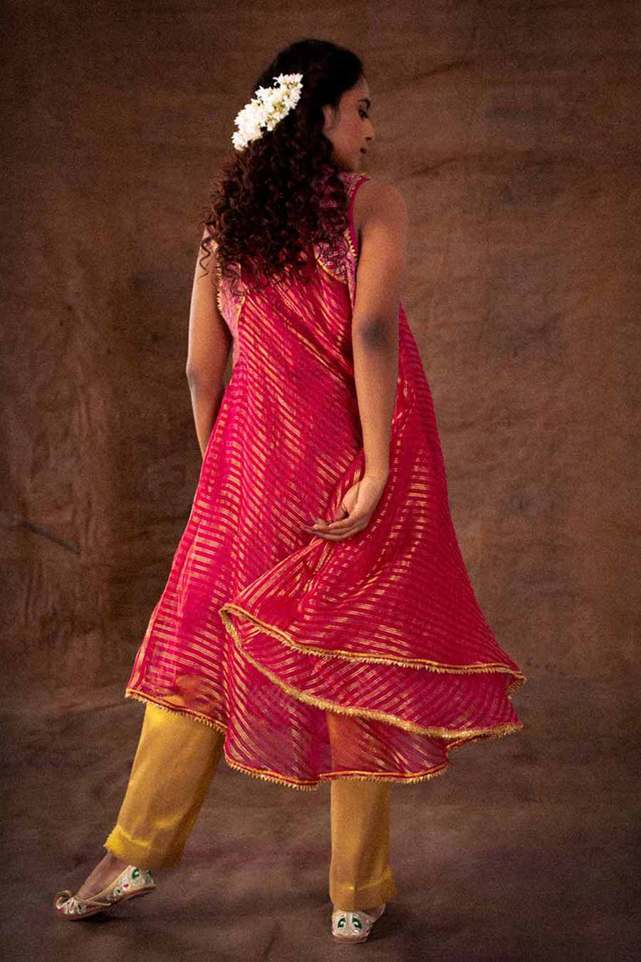 Rani Pink Silk Organza Cutwork Kurta Tunic