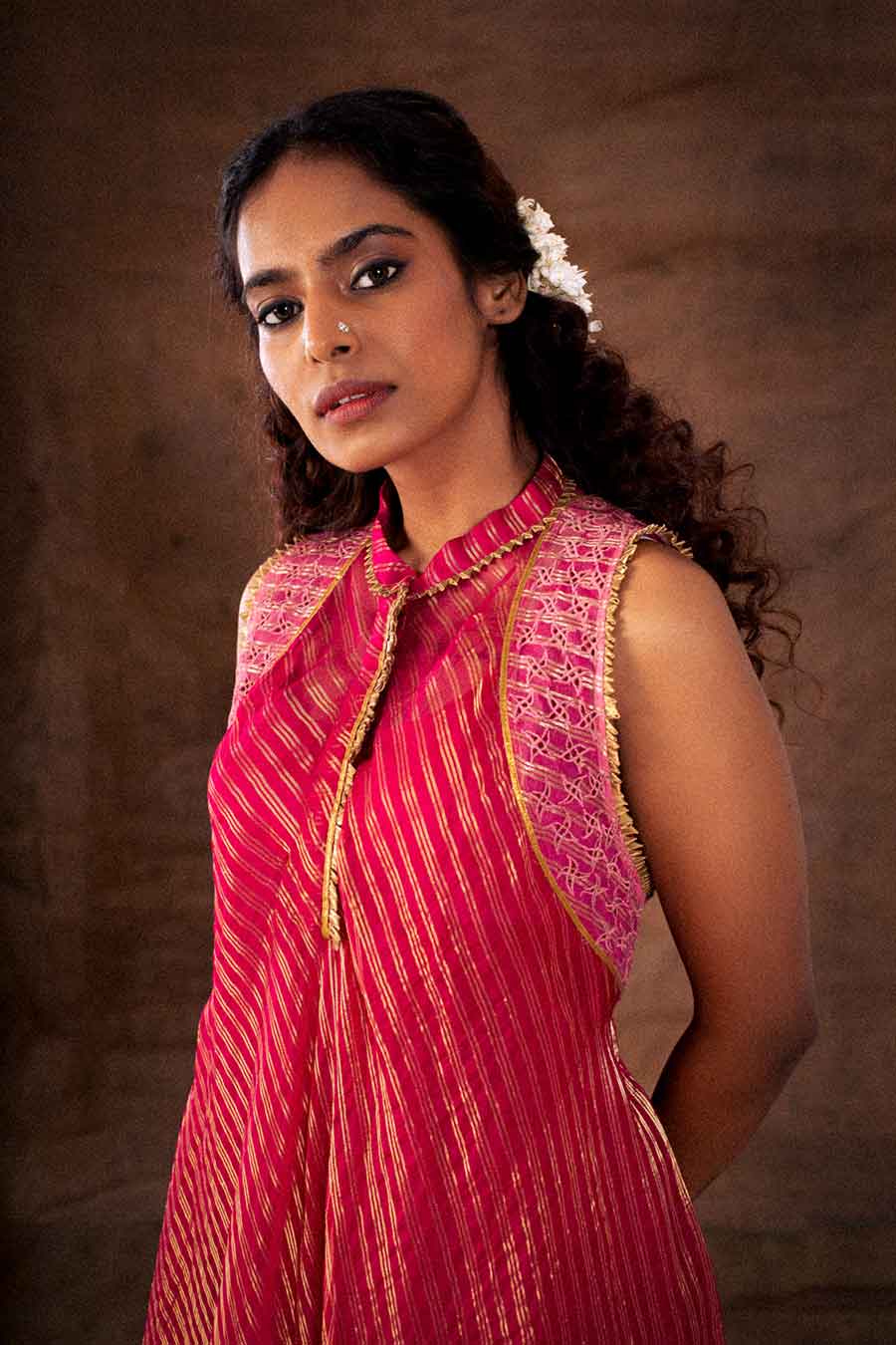 Rani Pink Silk Organza Cutwork Kurta Tunic