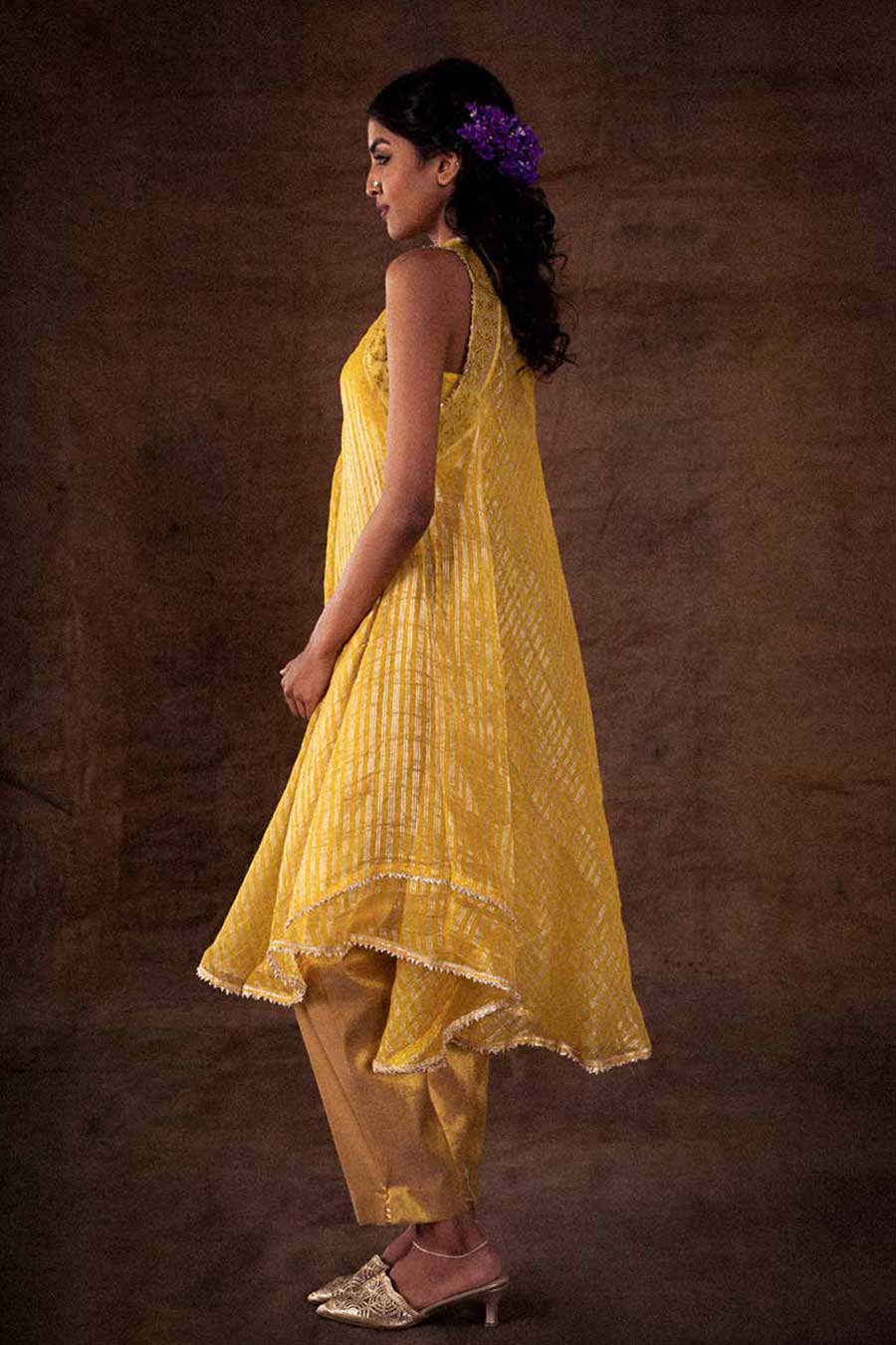 Peach Silk Organza Cutwork Kurta Tunic
