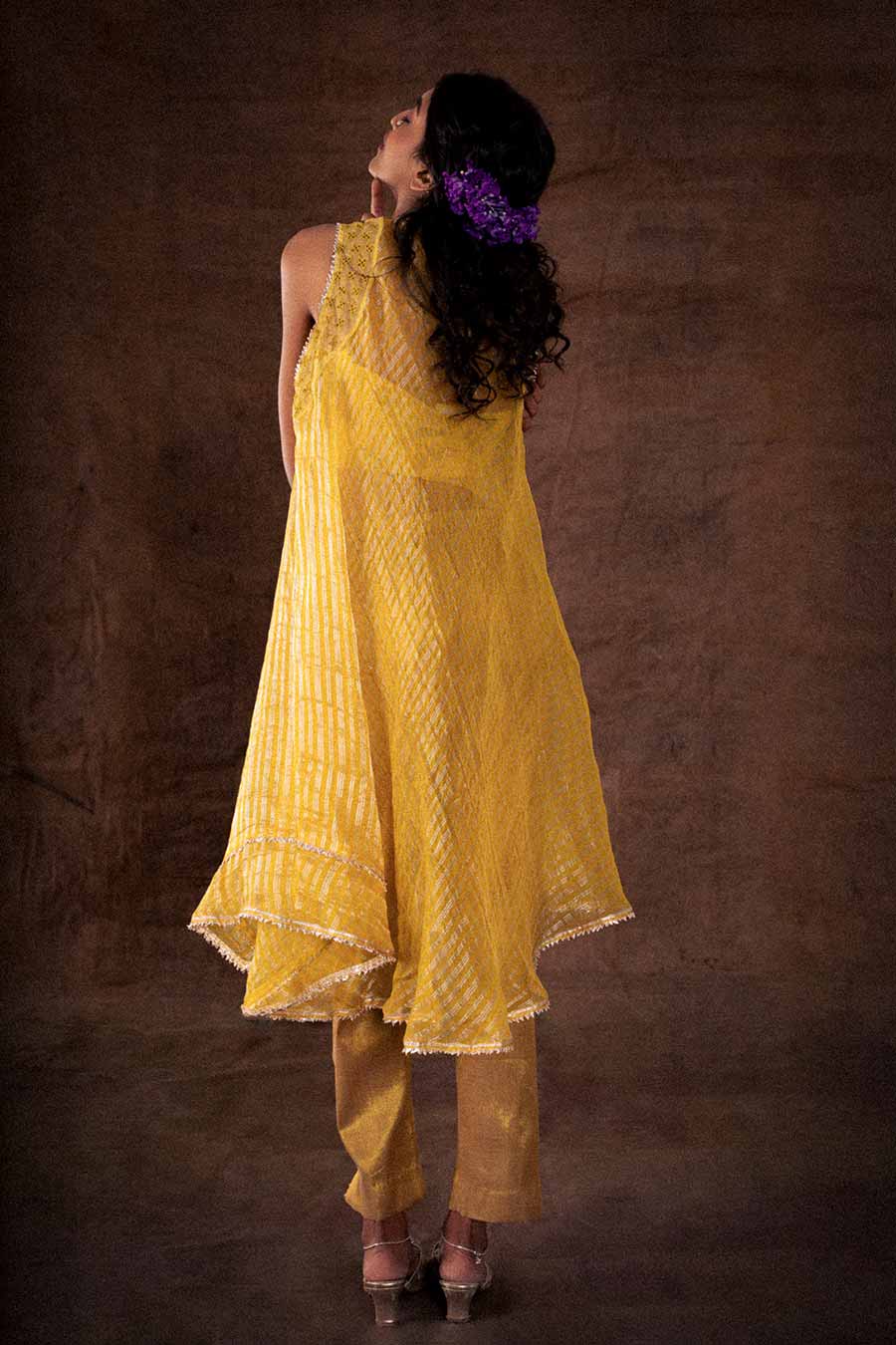 Peach Silk Organza Cutwork Kurta Tunic
