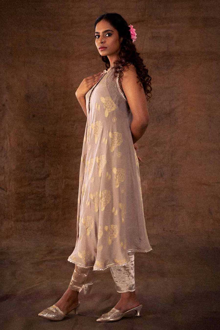 Grey Crepe Cutwork Kurta Tunic