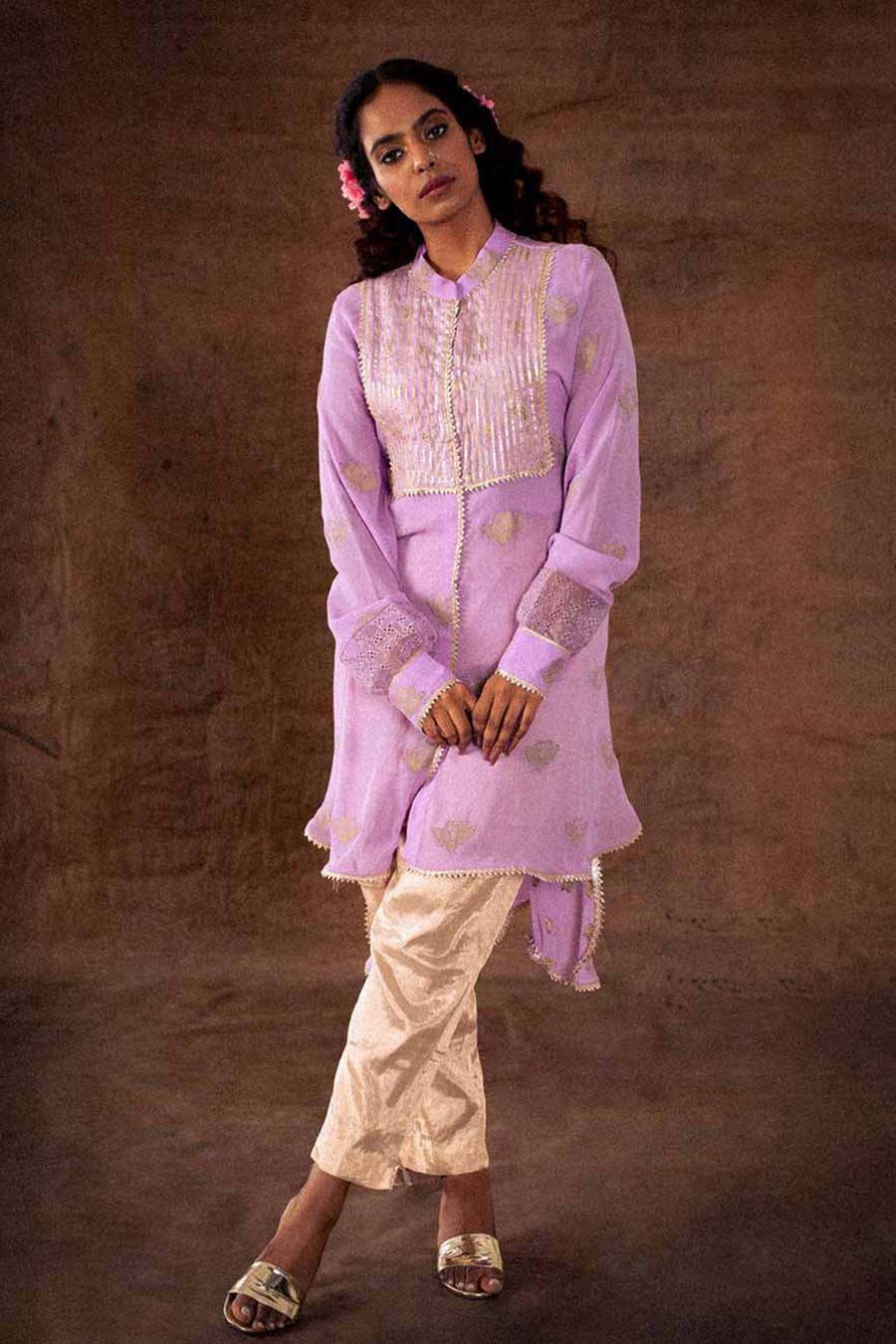 Purple Georgette High-Low Kurta Tunic