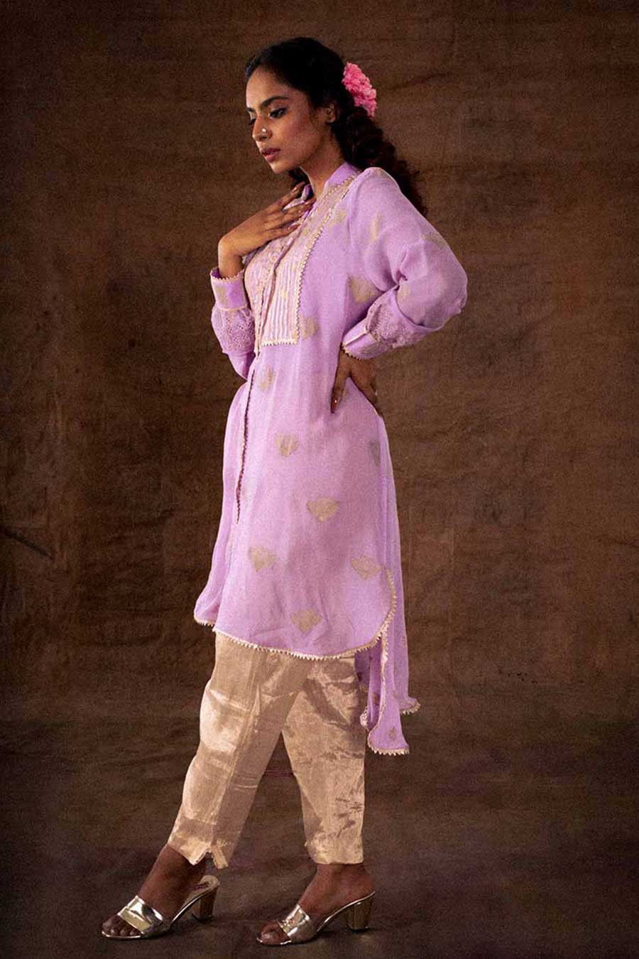 Purple Georgette High-Low Kurta Tunic