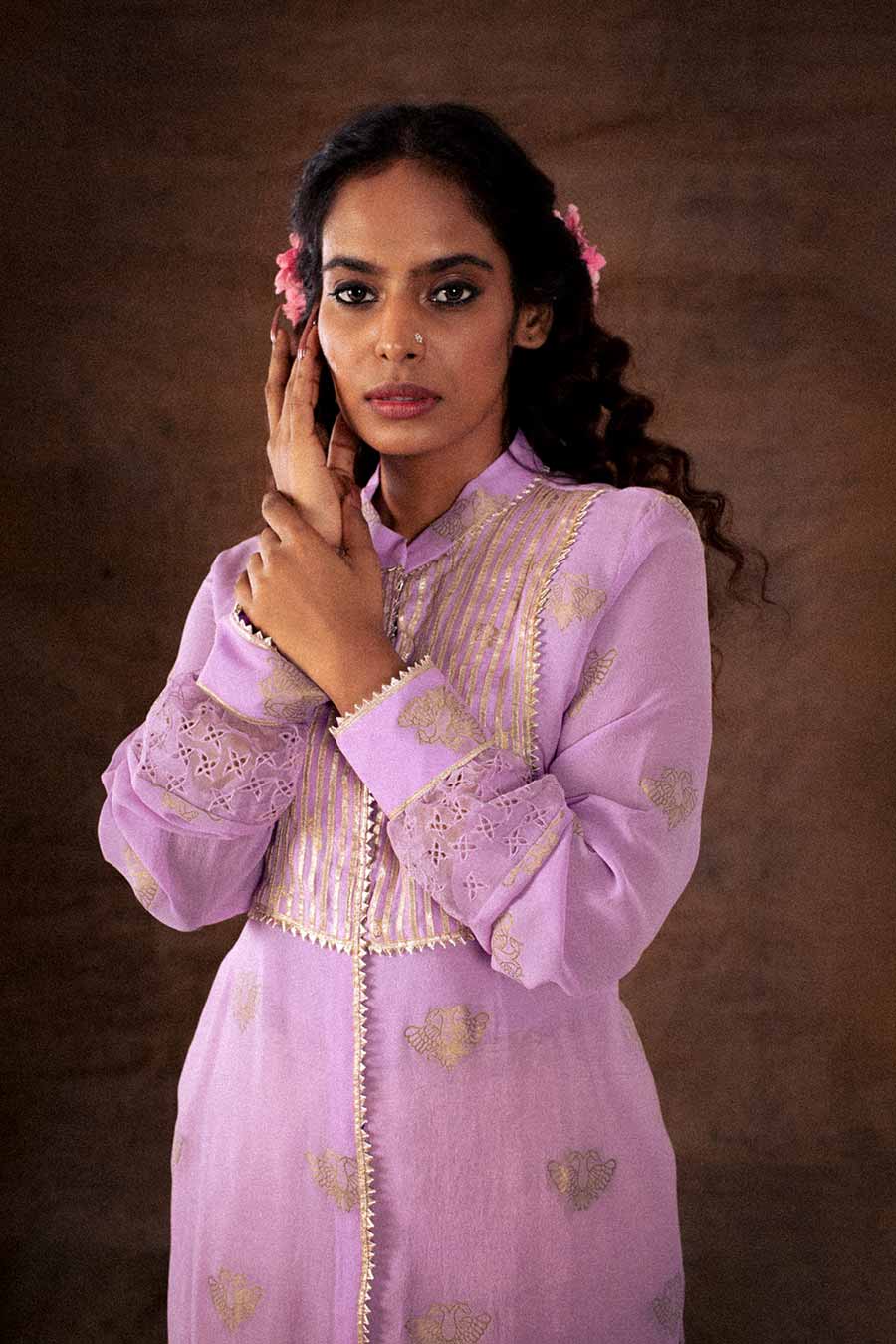 Purple Georgette High-Low Kurta Tunic