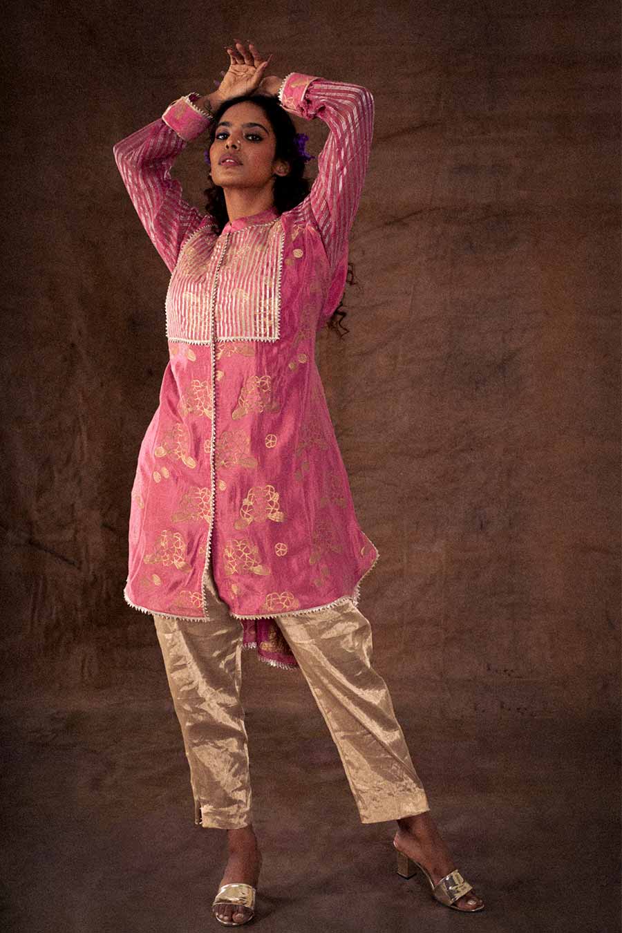 Pink Georgette High-Low Kurta Tunic