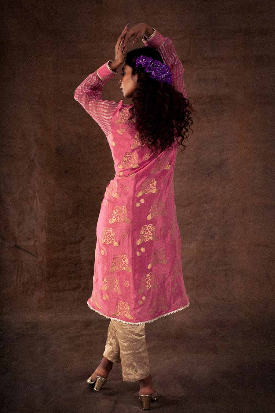 Pink Georgette High-Low Kurta Tunic