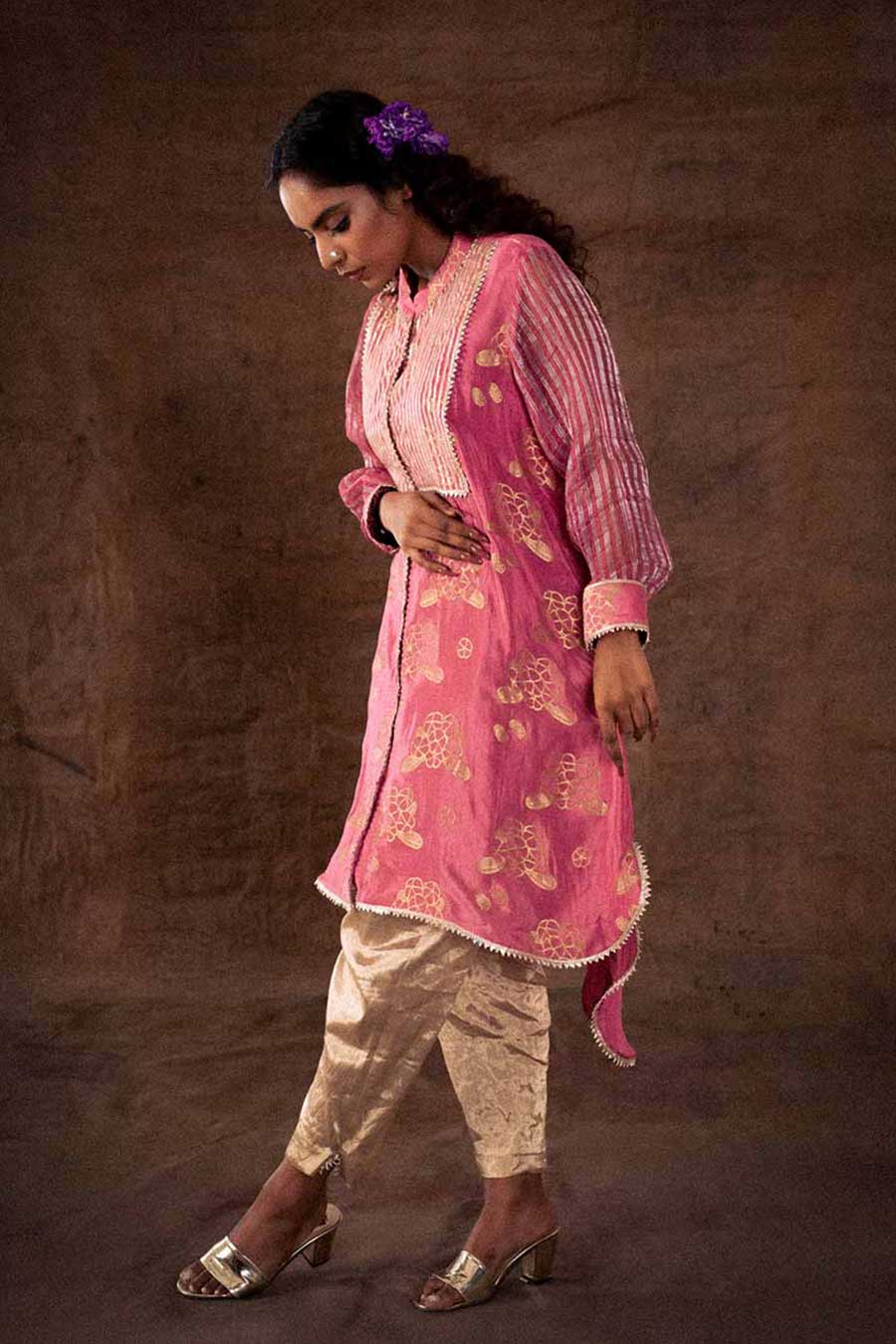 Pink Georgette High-Low Kurta Tunic