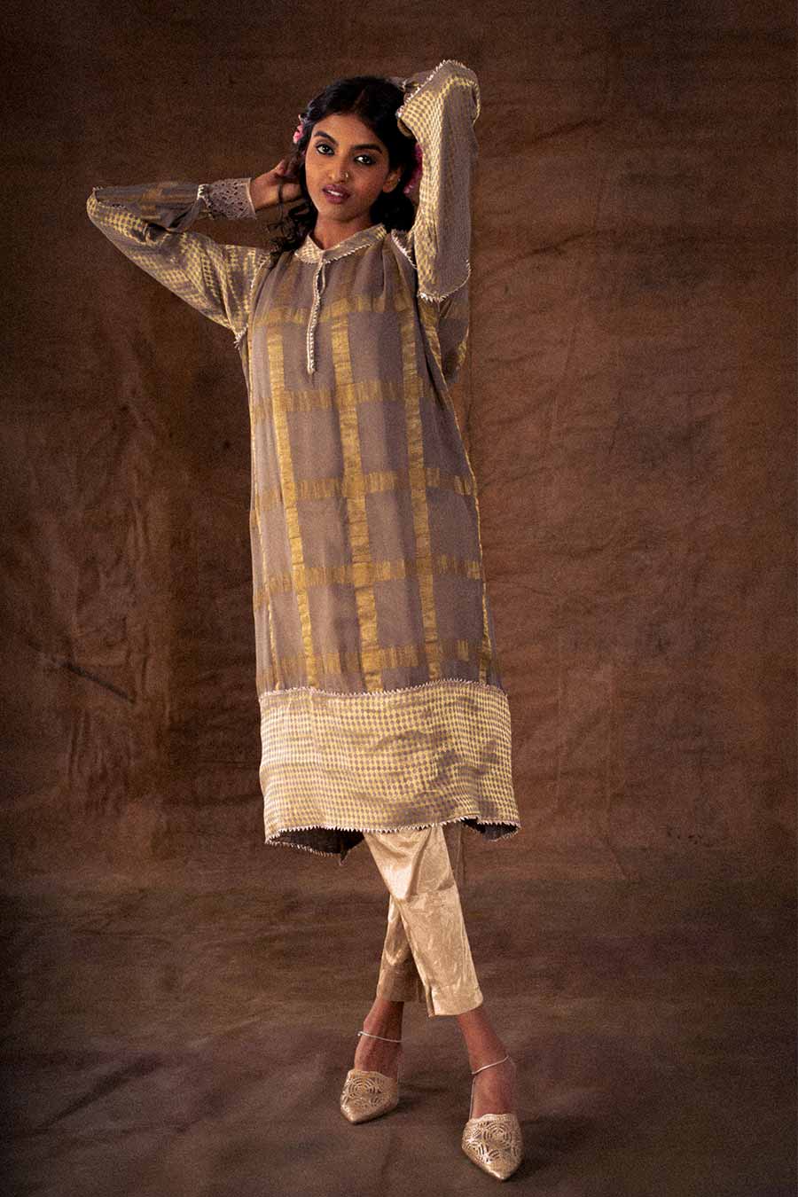 Grey Georgette Cutwork Kurta Tunic