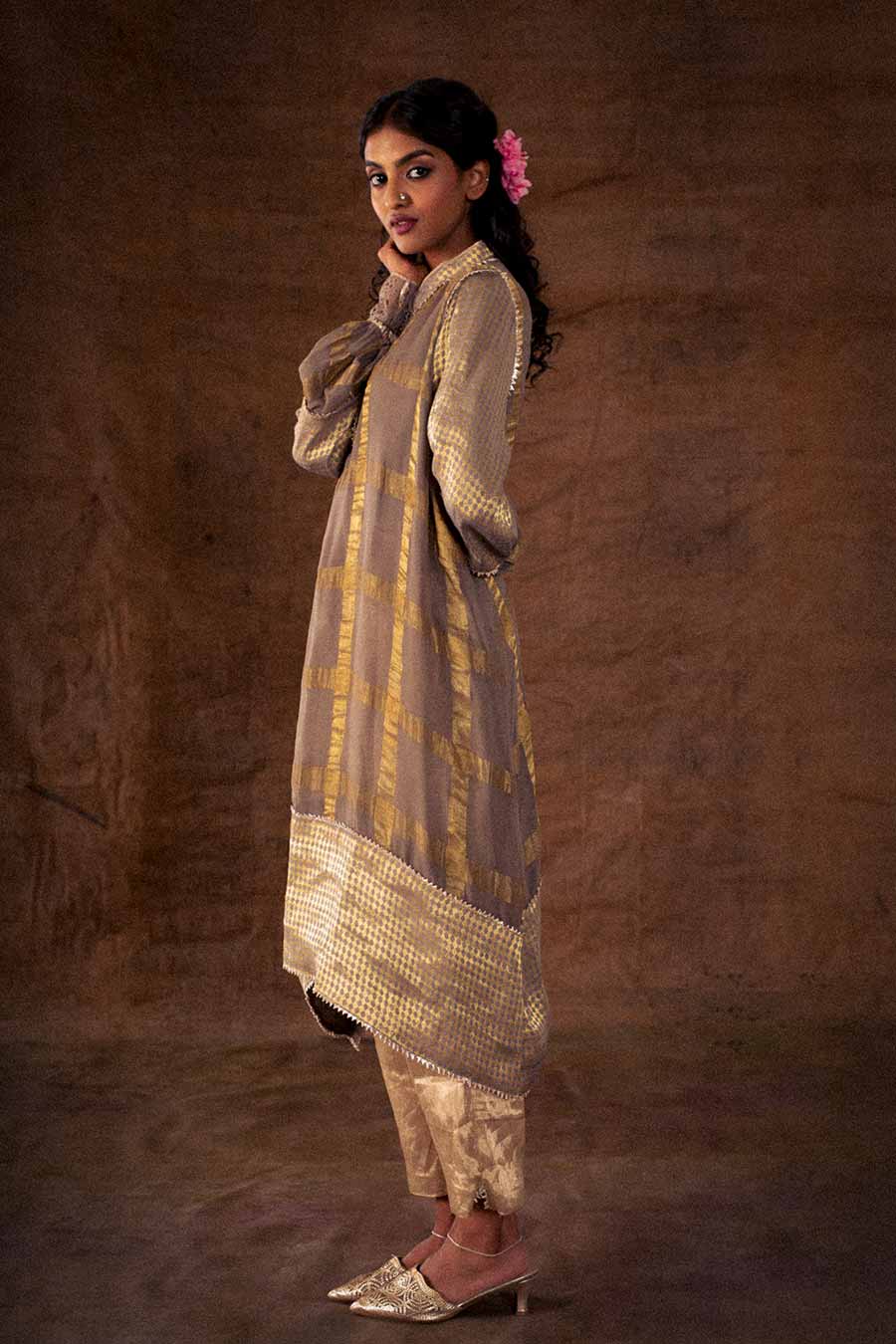 Grey Georgette Cutwork Kurta Tunic