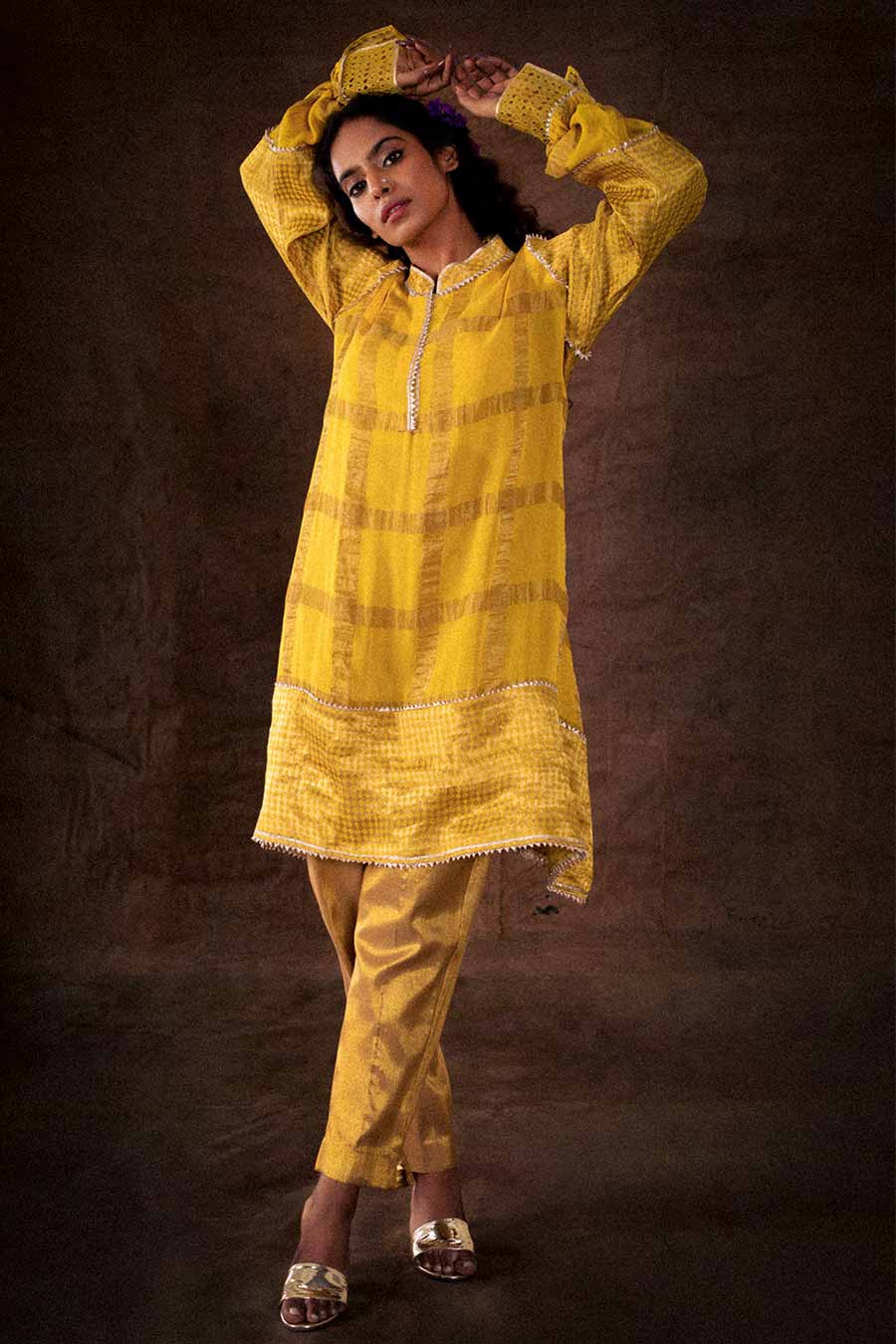 Yellow Georgette Cutwork Kurta Tunic