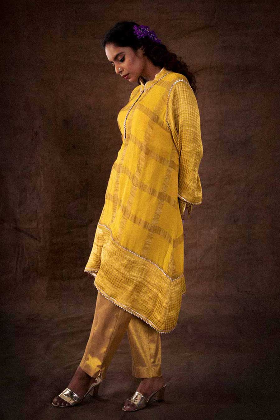 Yellow Georgette Cutwork Kurta Tunic