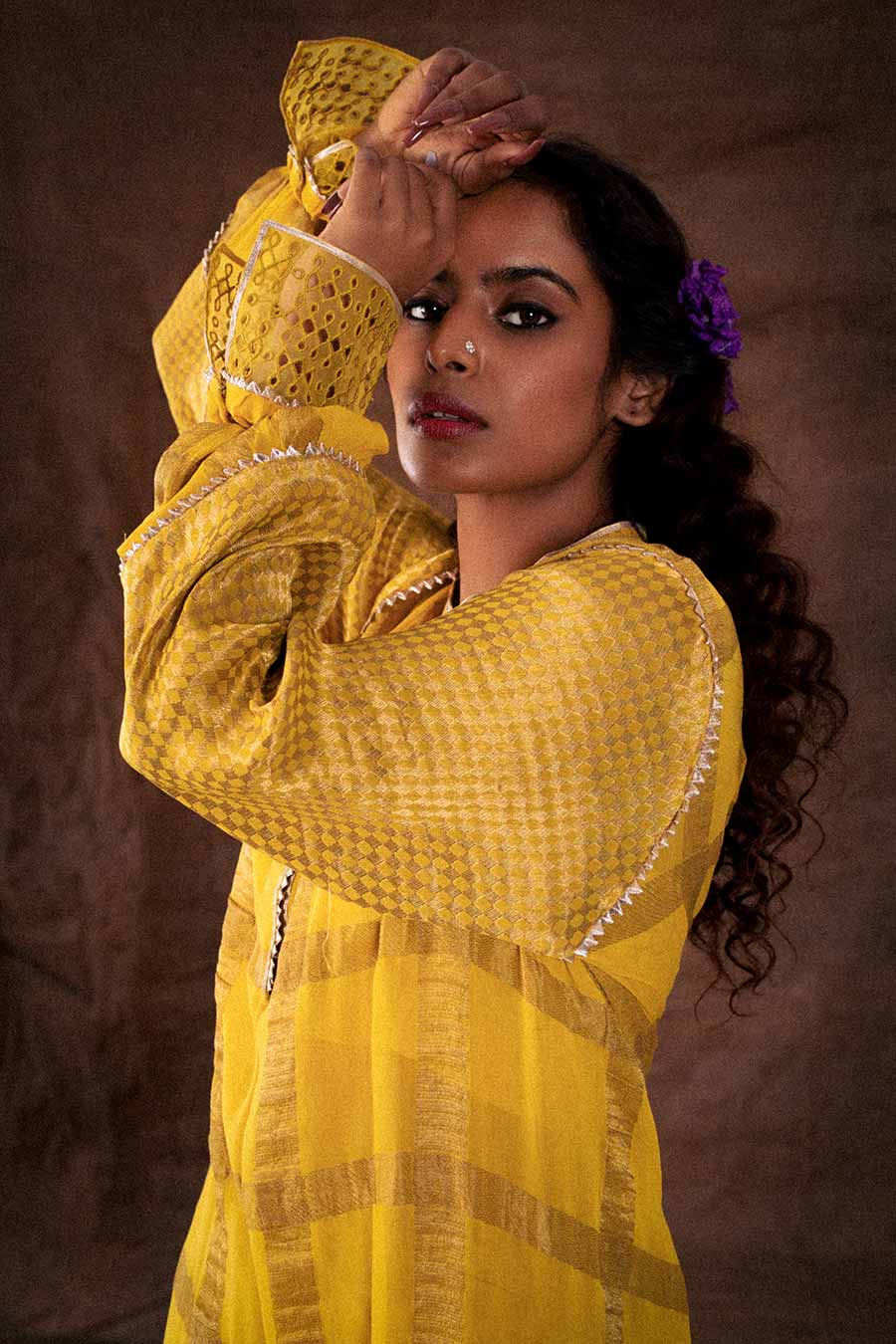 Yellow Georgette Cutwork Kurta Tunic